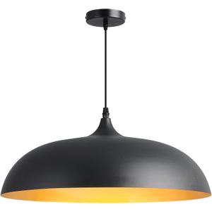 18inch Black and Gold Large Pendant Light, Farmhouse Adjustable Metal Hang Lamp, Vintage DomeCeiling Hanging Light Fixture, Industrial Lighting Fixture for Kitchen Entryway Restaurant Dining Room (Black 17.7")