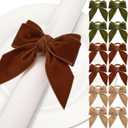 WILLBOND 12 Pack Velvet Bow Napkin Rings, Christmas Bowknot Napkin Holder Ring Dining Table Decor for Xmas Dinner Parties Holiday Wedding Home Table Setting(Brown, Green, Beige)