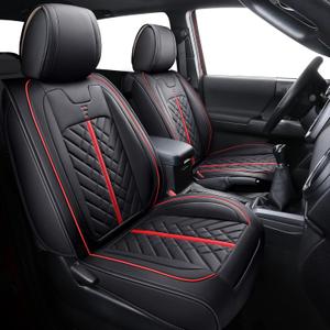 Tomatoman Tacoma Seat Covers Compatible with Toyota Tacoma 2005-2024 2025 2026 Truck Access Crew Double Extended Cab TRD Sport Offroad Limited SR5 V6 Airbag Compatible Car Cushions(Full Set/Black-Red)