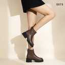 IDIFU IN2 Women's Chelsea Boots Platform Low Block Chunky Heeled Ankle Boots Round Toe Lug Sole Slip On Dress Boots Fall Work Dressy Comfortable Fashion Casual Short Booties Shoes (7.5, Brown Pu)