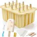 Popsicles Molds, MEETRUE 12 Pieces Silicone Popsicle Molds Easy-Release BPA-free Popsicle Maker Molds Ice Pop Molds Homemade Popsicle Ice Pop Maker with 50PCS Popsicle Sticks+Cleaning Brush (12 Cavties-Yellow)