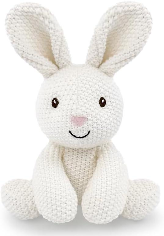 Bunny Stuffed Animal for Kids,8inch Sit Bunny Toys Hand Knit Doll Baby Cute Doll Bed Time,Handmade Knit Animal Toy Soft Cotton Knitted Animals Teddy Bear Christmas Birthday Gifts Knit Bunny