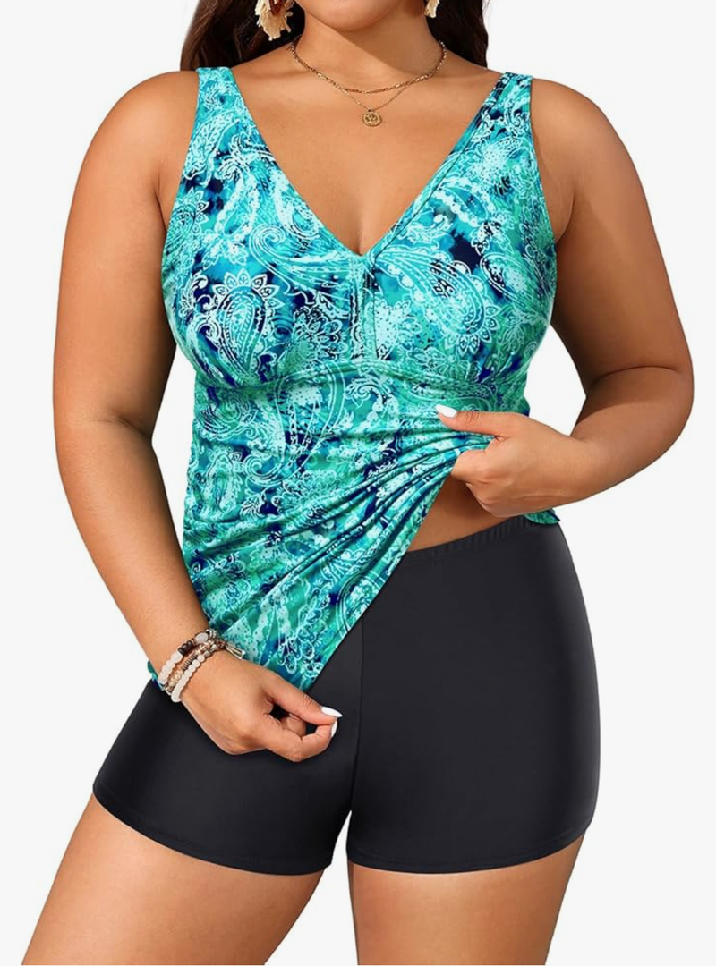 Yonique Womens Plus Size Swimsuits with Shorts Tummy Control Tankini Two Piece Bathing Suits Athletic Swimwear, 20W