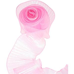 uxcell 5.5" x 11 Yards Ruffle Pleated Organza Trim Iridescent Pleated Lace Trim Ribbon Sewing Lace Fabric Trim for DIY Craft Dress Clothing Wedding Gift Home Decoration, Pink