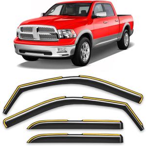 in-Channel Window Rain Guards Fit for Dodge RAM Crew Cab Mega Cab 2009-2018 Rain Guard Big Horn Extra Durable Window Deflectors Truck Window Vent Visors Vent Shades Exterior Car Accessories