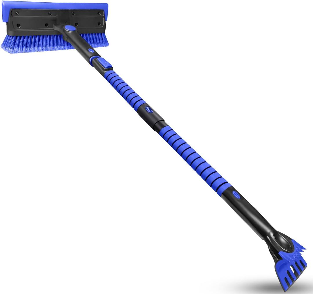 SEAAES 56 Inch Truck Snow Brush Scraper Long Handle, Heavy Duty Extendable Snow Broom for SUV, Windshield Ice Scraper with Foam Grip for Car Automobile Vehicle Window - Blue