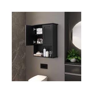 Black Bathroom Wall Cabinet 23x29 inch Wooden Bathroom Medicine Cabinet with 2 Doors and Adjustable Shelf, Wall Mounted Cabinet Over Toilet Storage Cabinet
