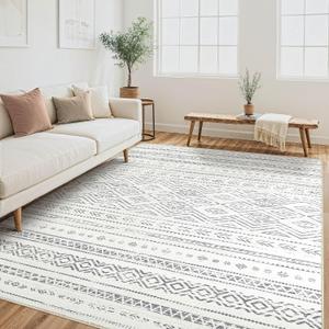 Tortania Area Rug Living Room Rugs- 6x9 Washable Large Soft Neutral Boho Moroccan Bohemian Farmhouse Rug Indoor Floor Carpet for Bedroom Under Dining Table Home Office Decor - Beige Gray