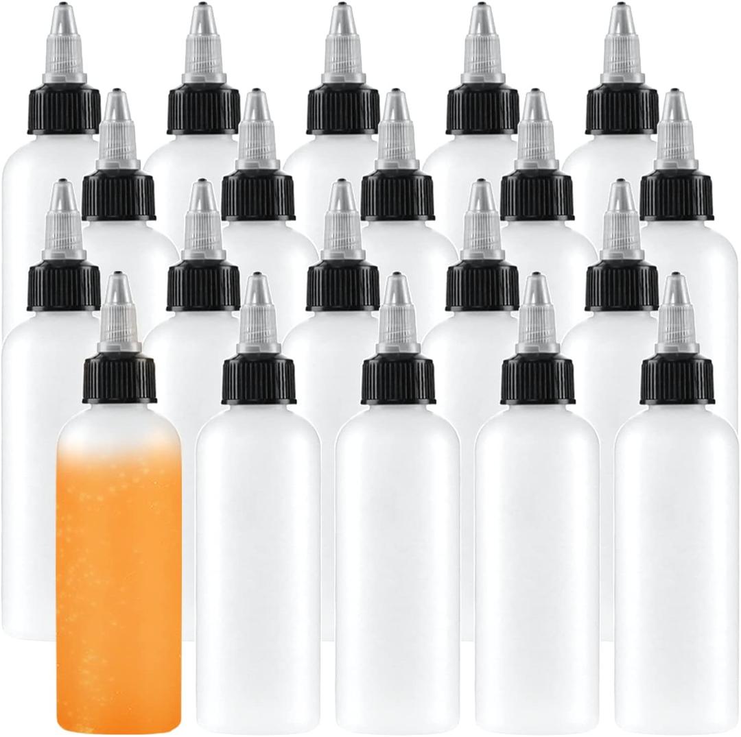 Uyuxxu 20 Pack 4oz Boston Squeeze Bottles,Clear Dispensing Bottles with Twist Top Cap,Plastic Squeeze Bottle for Crafts,Kitchen,Household