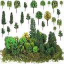 Tigeen 25 Pcs Model Trees Mixed Model with 1.4 Ounce Faux Green Moss Decor Tree Train Scenery Architecture for DIY Crafts, Building, Scenery Landscape(Natural Green)
