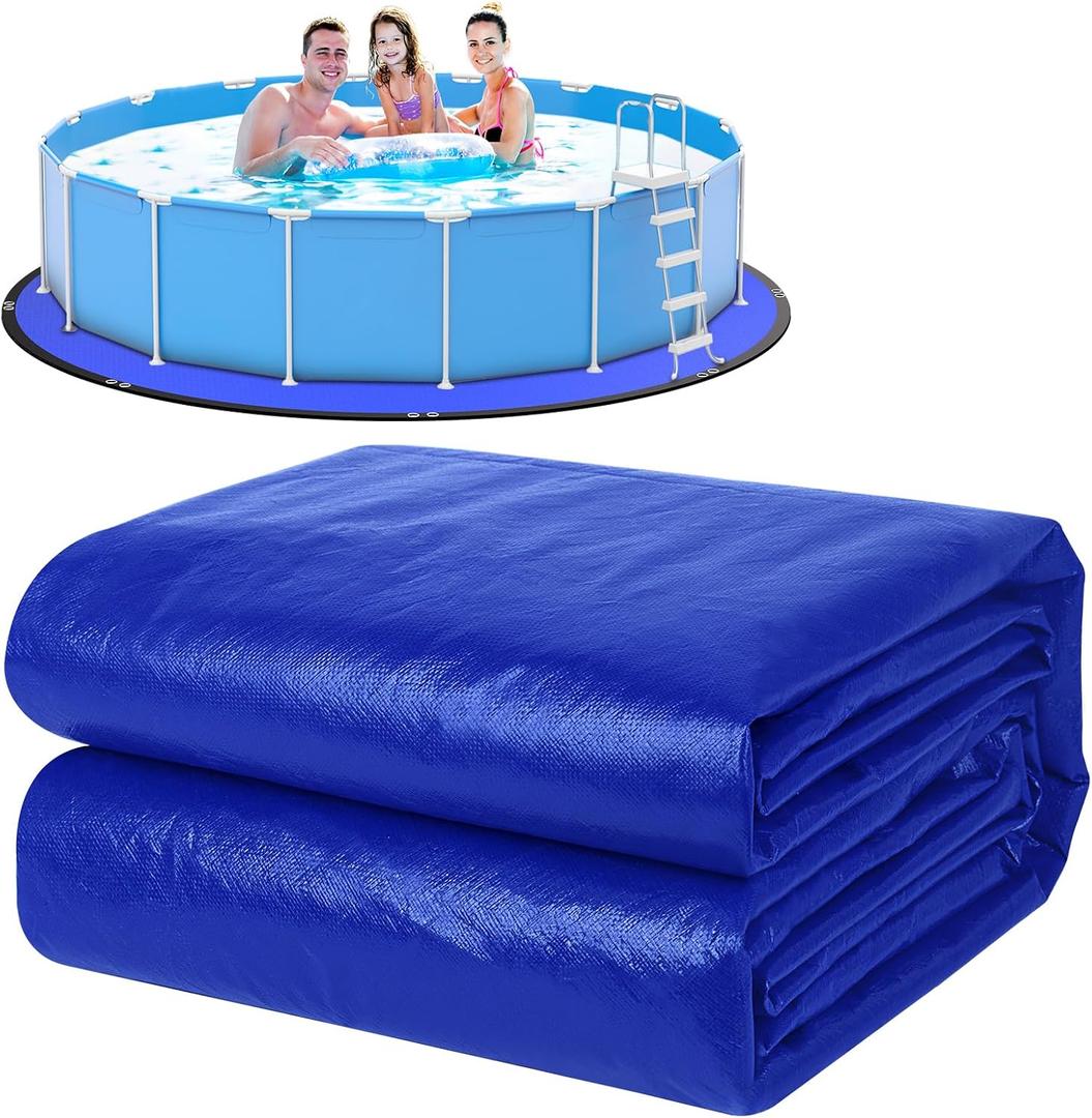 18FT Round Pool Ground Cloths, 12 x 12 Mesh Count Heavy Duty Pool Liner Pad, Anti-Aging Puncture Resistant Pool Ground Mat, Waterproof Pool Liner Protector Tarp for Above Ground Swimming Pools