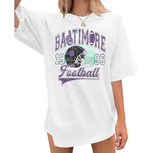 Football Shirts for Women Vintage Team Fan Tshirt Game Day Shirt Oversized Football Season Short Sleeve Tops (XX-Large, White)