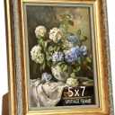 5x7 Picture Frame, Ornate Vintage Gold Picture Frames with HD Glass for Wall Hanging and Tabletop Display, 5 x 7 Antique Photo Frame with Distressed Rust-Like Finish, Retro Home Decor