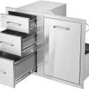 VEVOR Stainless Steel Cabinet, Outdoor Kitchen Door Drawer Combo 29.5" W x 22.6" H x 21.7" D, Access Door/Triple Drawers, Propane Drawer, Adjustable Garbage Ring, BBQ Island Patio Grill Station