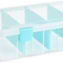 Bins & Things Craft Organizers and Storage - Lego Container - Small Containers with Lids - 4 Clear Compartments, 8x4x14 inches - Plastic Art Supply Organizer - Ribbon and Bead Organizer Box - Blue