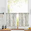 jinchan Floral Linen Tier Curtains Blue Flower on Beige Cafe Curtains 24 Inch Length Kitchen Living Room Bedroom Bathroom Farmhouse Rustic Country Rod Pocket 2 Panels