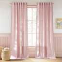 NICETOWN Linen Light Pink Sheer Curtains for Girls Room, Rod Pocket & Back Tab Thick Flax Linen Weave Privacy Assured with Light Filtering Window Drapes for Bedroom, W55 x L96, 2 Panels