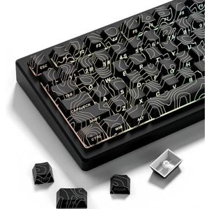 Dagaladoo Double Shot PBT Keyboard keycaps Set,Black Topographic,Shine Through Custom keycap,Side Printed keycaps dye sub,Cherry Profile keycap for TKL US Layout Mechanical Keyboard(134keys)
