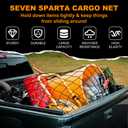 Seven Sparta 5’ x 7’ Bungee Cargo Net Stretches to 10' x 14' for Truck Bed, Pickup Bed, Trailer, Trunk, SUV with 16 Bonus D Clip Carabiners Car Organizer Net for Large Loads (Black, 5'x7')
