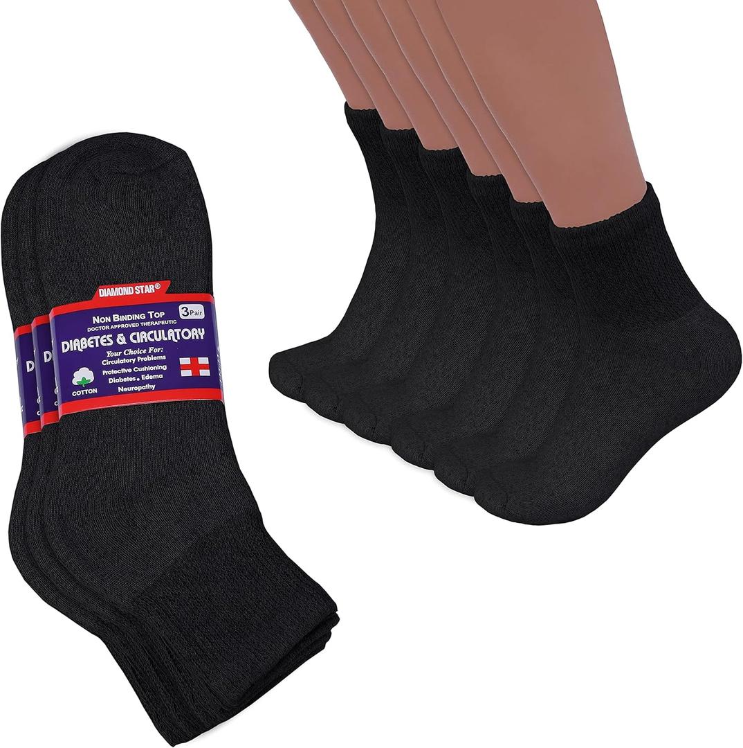 Diamond Star Diabetic Socks For Men Women Non-Binding Doctor Approved Diabetic Ankle Socks (12 Pairs Black, Big & Tall Men's 13-15 Shoe Size 9-14)