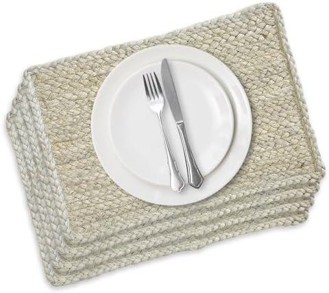 Homewear Jackson Set of 4 Jute Placemats, 12 x 18, White, Heat Resistant, Durable Table Mats for Dining Table, Kitchen, Home, Holiday, Party, Indoor Outdoor Use