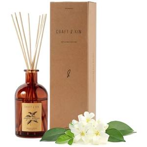 Craft & Kin Sage, Orange Blossom & Lotus Reed Diffuser | All Natural Essential Oil & 8 Rattan Scent Sticks | Reed Diffusers for Home, Bathroom | Long Lasting Home Fragrance in Amber Glass, 5.75oz