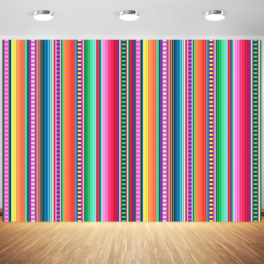10x8ft Mexican Fiesta Backdrop Colorful Stripes Mexican Festival Photography Background Kids Birthday Party Table Banner Fiesta Theme Decoration Supplies Photo Booth Props