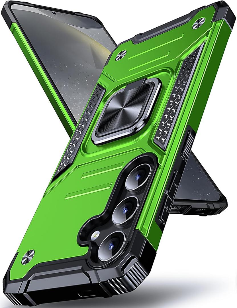 DASFOND Galaxy S24 Case, Military Grade Shockproof Protective Phone Case Cover with Enhanced Metal Ring Kickstand [Support Magnet Mount] Compatible with Samsung Galaxy S24, Grass Green