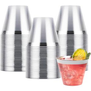 Goodluck 50PCS 9oz Plastic Cups for Party, Disposable Silver Plastic Cups, Cocktail Glasses for Wedding Thanksgiving, Christmas