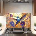 DAIFURONGE Tempered Glass Backsplash For Kitchen Behind Stove,Hummingbird Stove Back Top Cover,Easy to Clean Glass Splashback, Sink Cover Splash Guard,Home Kitchen Wall Decor (30"x18"(76.2x45.72cm))
