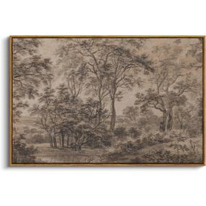 InSimSea Framed Canvas Prints Vintage Decor, Sketch Dark Moody Forest Brown Trees Landscape Paintings Wall Art, Large Countryside Farmhouse Hanging Wall Decor for Living Room Bedroom, 24x36inch