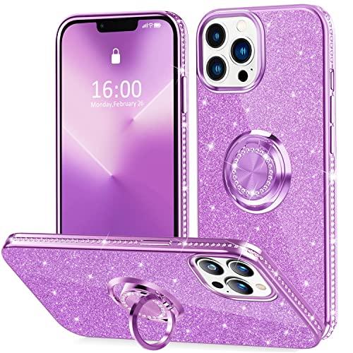 Thomo Compatible with iPhone 13 Pro Max Case,[Bling Kickstand] Cute Glitter Slim Bumper Diamond Cover Ring Holder Full-Body Protective Phone Case for iPhone 13 Pro Max Women Girls -Purple