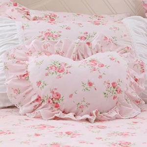 LELVA Floral Ruffle Design Throw Pillow Sham Cushion Pink Heart Decoration Pillow Shaped Sofa Bed Throw Pillows