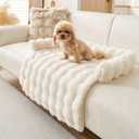 Calming Dog Bed for Couch, 29.5 x 29.5 inch, Non-Slip Luxurious Dog Sofa Mat for Furniture Protector, Perfect for Small, Medium Dogs and Cats (Off-White)