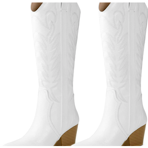 Arromic Cowboy Boots for Women Comfortable Womens Embroidered Western Cowgirl Knee High Boots Pointed Toe Zipper Chunky Heel Country Outfit Retro Tall Boots 7