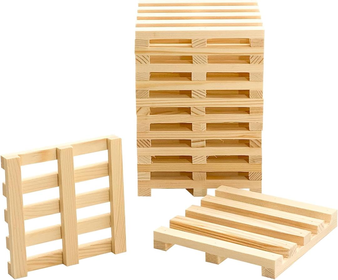 12 Pack Unfinished Wooden Mini Pallet Drink Coasters 4 Inch Square Natural Wood Beverages Coasters