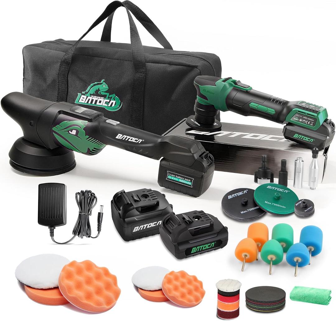 BATOCA S4 Cordless Polisher 3"/1" DA/RO Polisher- Brushless Motor & S2 Cordless Car Buffer - LED Display, 5Ah+2.5Ah Interchangeable 2 Batteries for Car Detailing, Headlight Restoration, PRO Combo Kit