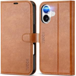 TUCCH Wallet Case for iPhone 17 (6.3") 2025, 4 Card Holders | RFID Blocking | Stand | PU Leather | Magnetic Closure | Protective Flip Folio Cover | Shockproof TPU Shell | Light Brown