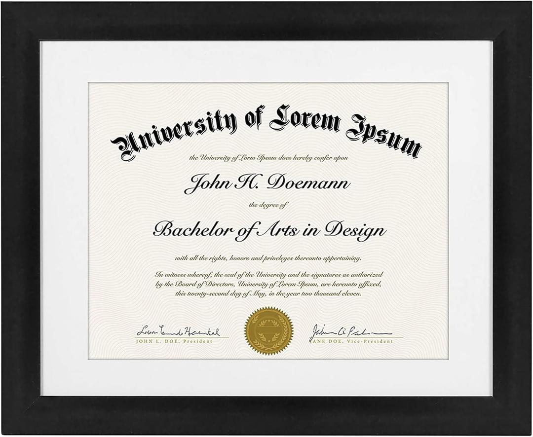 Americanflat 11x14 Diploma Frame with Shatter-Resistant Glass - Use as 8.5x11 Frame with Mat or Display 11x14 Documents Without Mat - Certificate Frames with Engineered Wood for Wall Display - Black