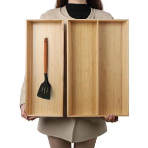 BAMOTTO CRAFTBAMBOO V-Shaped 2-Pack 19.6" Long Bamboo Drawer Organizer Box - Easy Reach Kitchen Utensil Flatware Silverware Cooking Tools Storage for Home Bedroom Bathroom (19.6"x12.4"/19.6"x7.8")