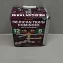 Queensell Juego de domin de tren mexicano con 8 soportes, cubo de madera y soportes para azulejos, 12 azulejos dobles con puntos (D12 + 8 soportes)