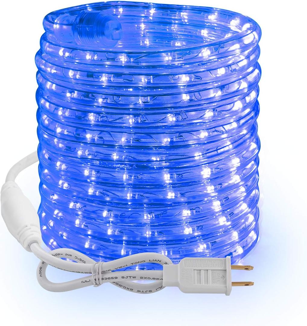 Brizled Blue Rope Lights, 18ft 216 LED Rope Lights Waterproof, 120V ETL Listed Plugin Blue Light Connectable with Clear PVC Tube, Indoor/Outdoor Christmas Lighting for Backyard Garden Patio Christmas