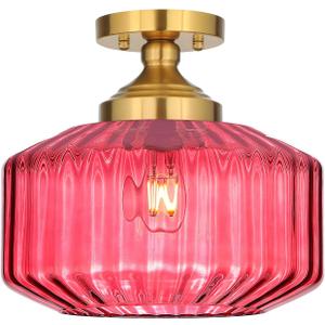 11.8in Semi Flush Mount Ceiling Light, Gold and Large Wine Red | Gold Mid Century Modern Vintage Ceiling Mount Lighting for Kitchen Entryway Hallway Bedroom Dining Room Foyer Laundry