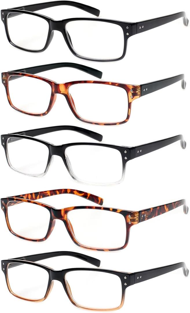 NORPERWIS Reading Glasses 5 Pairs Quality Readers Spring Hinge Glasses for Reading for Men and Women (5 Pack Mix Color, 5.00)