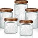 Gerrii 5 Pcs Vintage Glass Food Storage Containers 17/24/34 oz Glass Jar with Lid Airtight Candy Food Canisters for Kitchen Counter Pantry Coffee Beans(Clear,Sunflower Round)