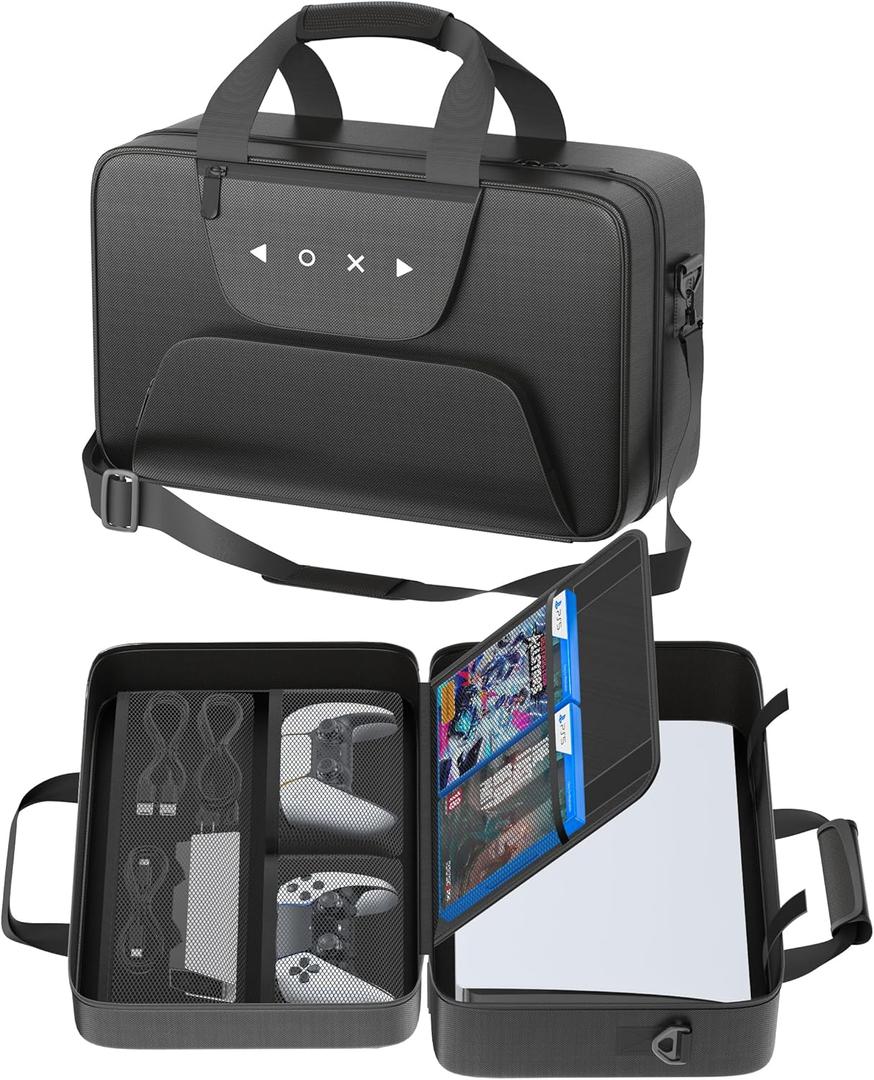 Carrying Case Compatible with PS5/Slim/Pro Disc & Digital, PS5 Travel Case for Play 5 Controllers, PS Portal, Game Discs, PS 5 Protective Travel Bag Play 5 Carry with Zipper Pocket, Black