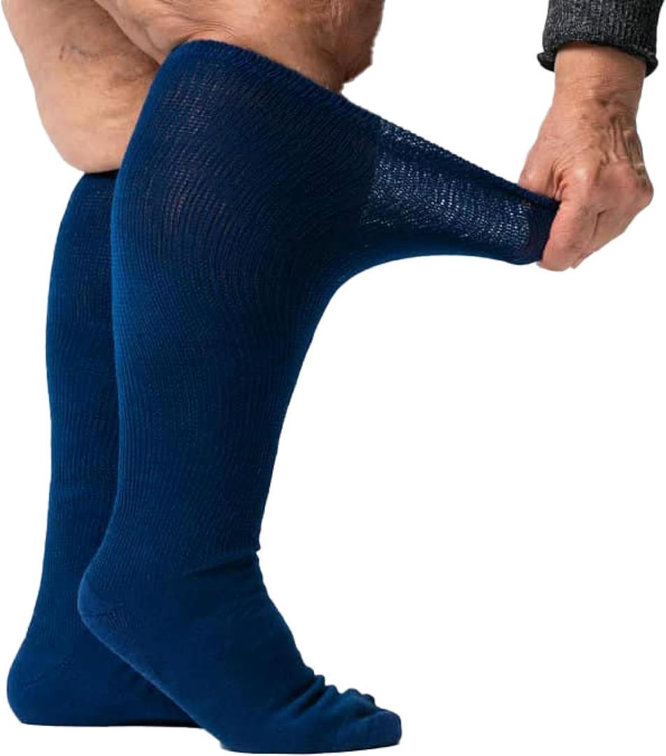 Viasox EasyStretch Diabetic Socks for Men & Women, Non Binding Top, Seamless Toe, Loose Fit (Navy Blue, X-Large)