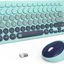 FD Wireless Keyboards and Mouse Combo - 2.4GHz USB Cordless, Cute Wireless Keyboard Round Keys, Quiet and Slim Set for Laptop, Computer, TV and Mac - Indigo Blue Colorful