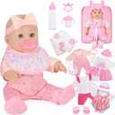 Mastom 12'' Baby Doll Playset with 4 Outfits Backpack, 12 Inch Realistic Baby Dolls with Clothes Backpack and 2 Bottles Bib Quilt Nipple Socks, Pretend Play Baby Doll Gift for Toddlers Girls Age 3+
