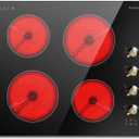 Karinear Electric Cooktop 24 Inch, 4 Burners Electric Stove Top, Built-in Radiant Cooktop Knob Control, Safety Lock, Timer, Pause, 6000W 220~240V Hard Wired(No Plug)